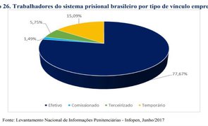 Representação percentual dos servidores penais estatutários, terceirizados e temporários