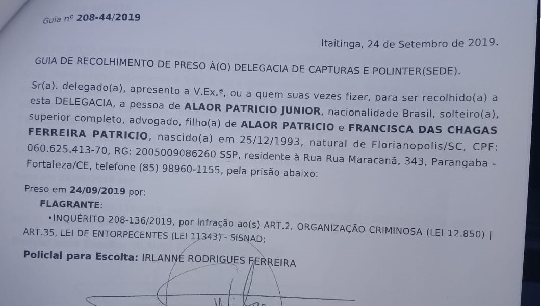 Documento de Auto de Prisão em Flagrante