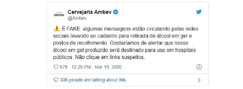 Post da Ambev no Twitter