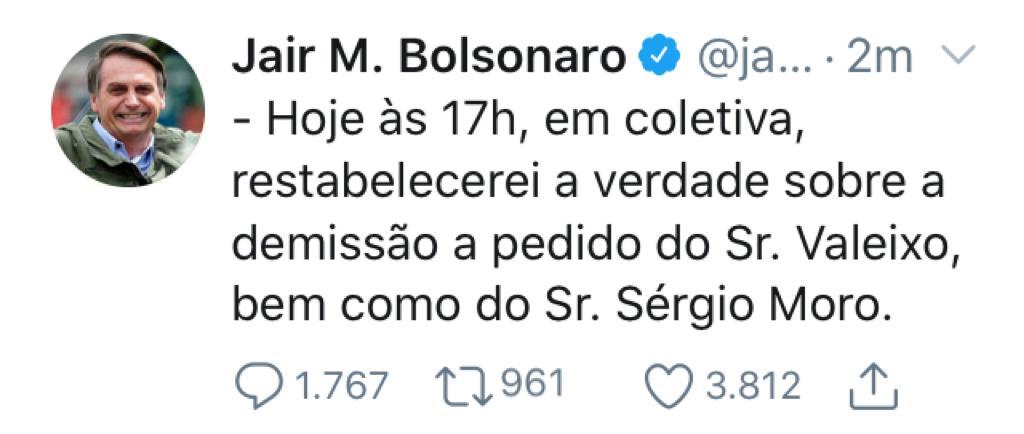 Presidente da República fala em tom ameaçador que vai restabelecer a verdade às 17:00h