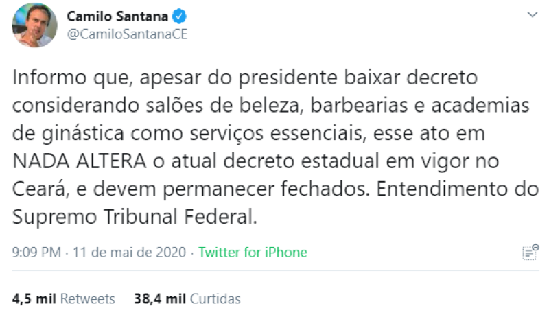 Camilo Santana sobre decreto de Bolsonaro