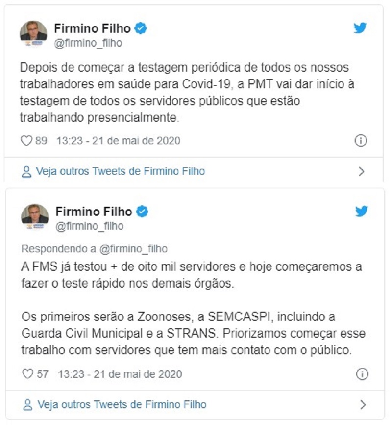 Perfil no Twitter do Prefeito Firmino Filho