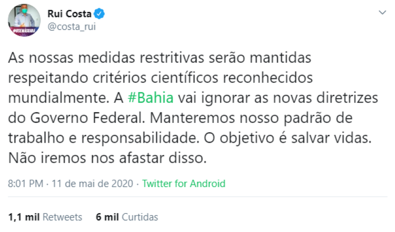 Rui Costa sobre decreto de Bolsonaro