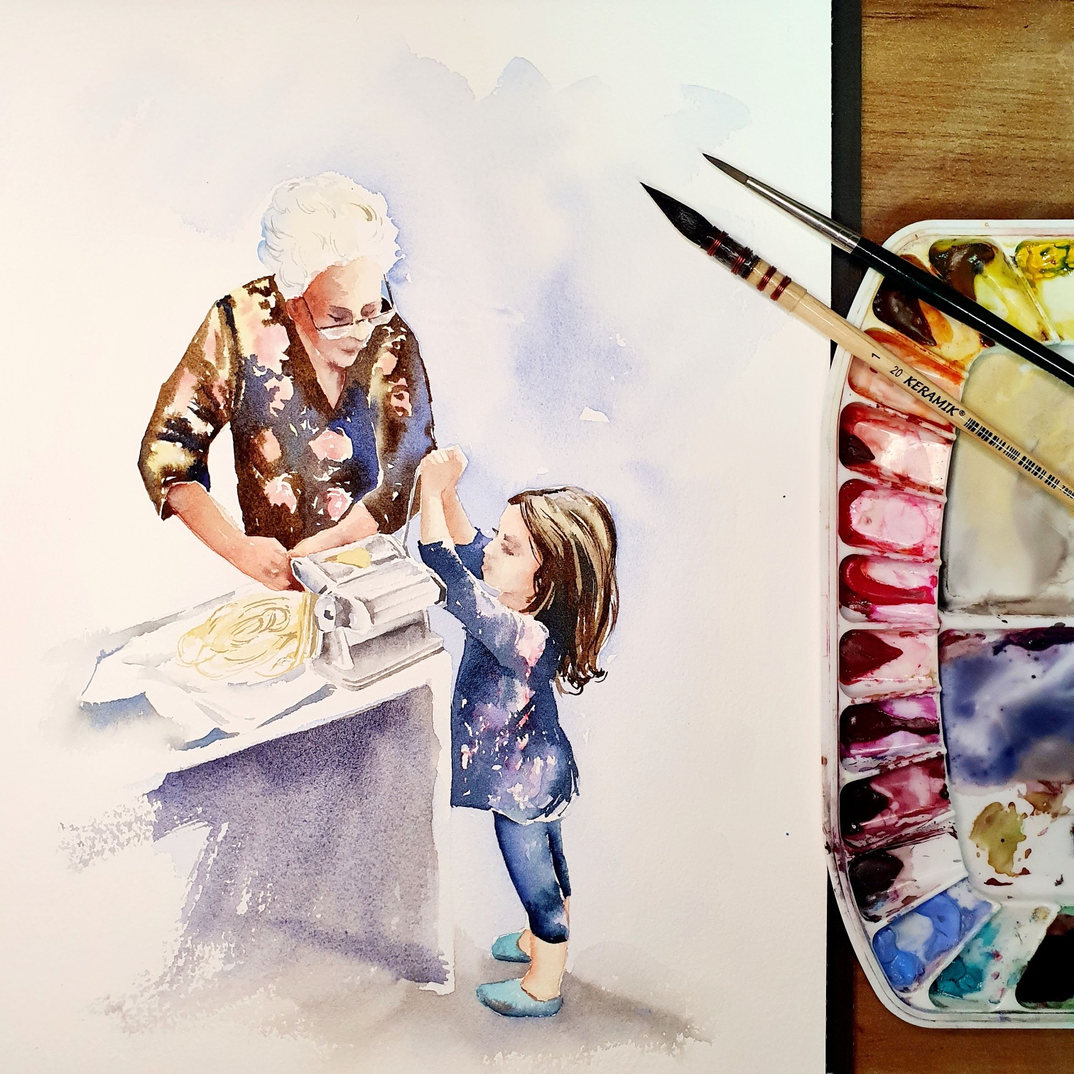 Sua filha Giulia e a Nonna fazendo "Pasta"