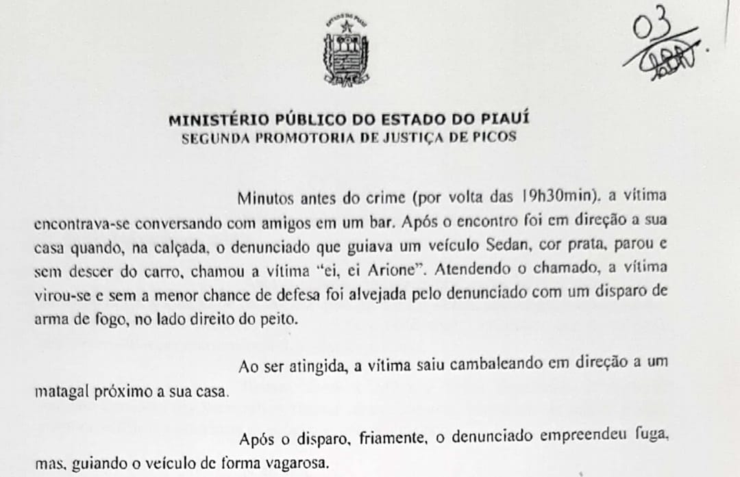 Trecho da denuncia onde é relatado pelo promotor de Justiça Assuero como aconteceu o crime