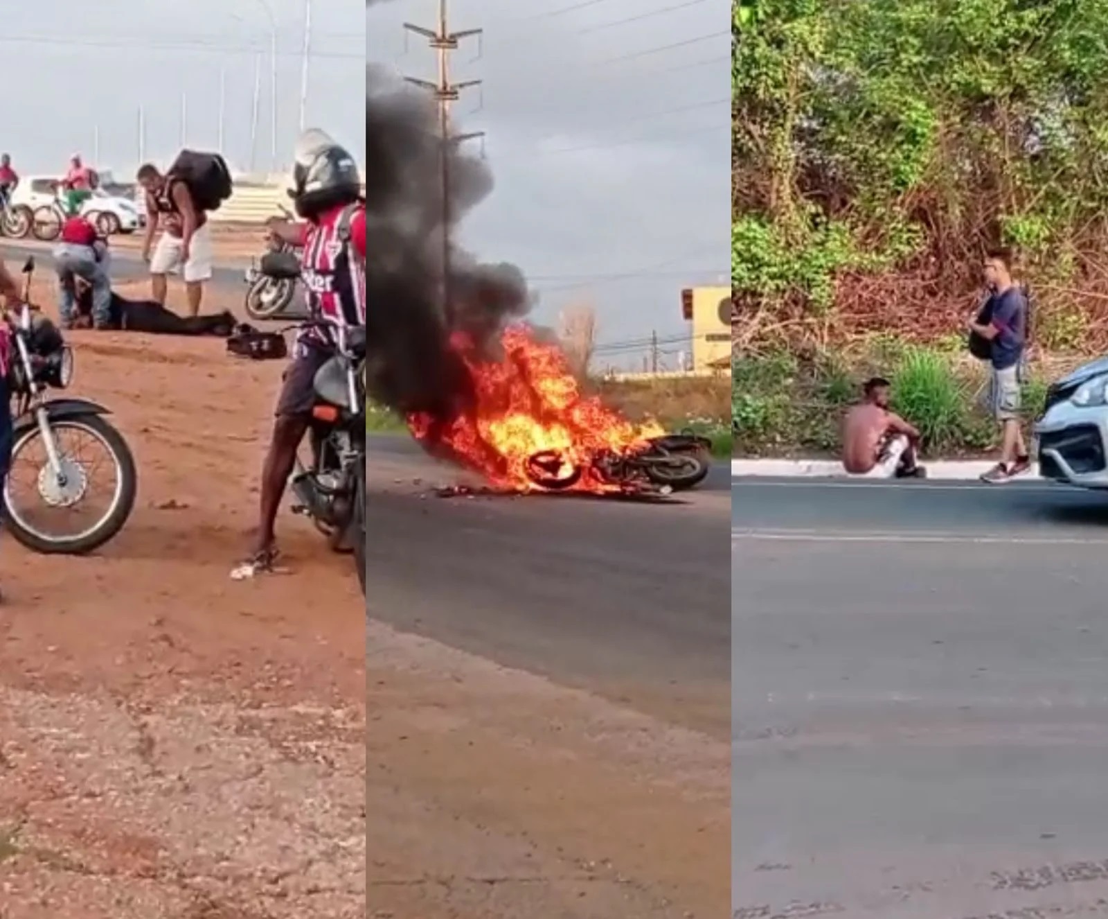 Homem tem queimaduras no corpo após moto pegar fogo em acidente na BR-343