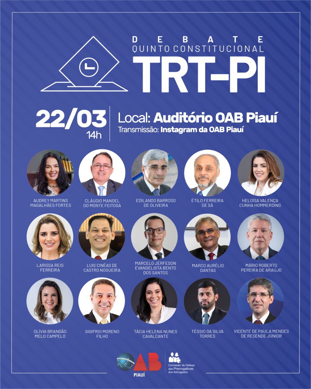 OAB Piauí promove debate com os candidatos ao cargo de desembargador do TRT-PI