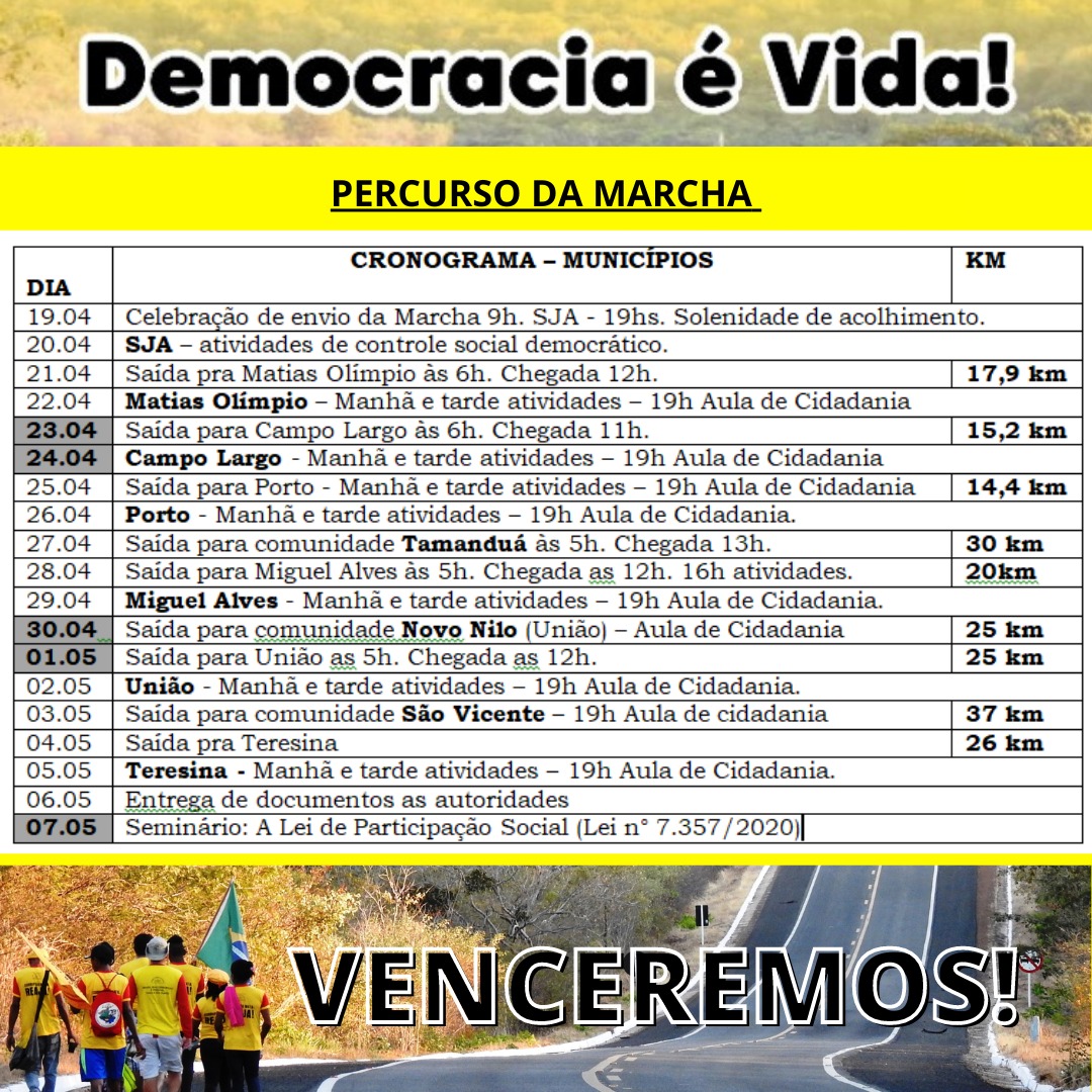 Percurso da 17º edição da Marcha da Cidadania Contra a Corrupção e pela Vida