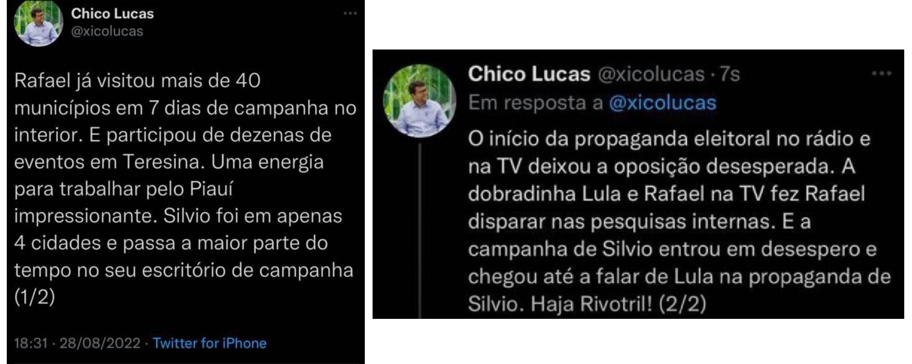 Publicação feita pelo advogado Chico Lucas sobre campanha de Rafael Fonteles