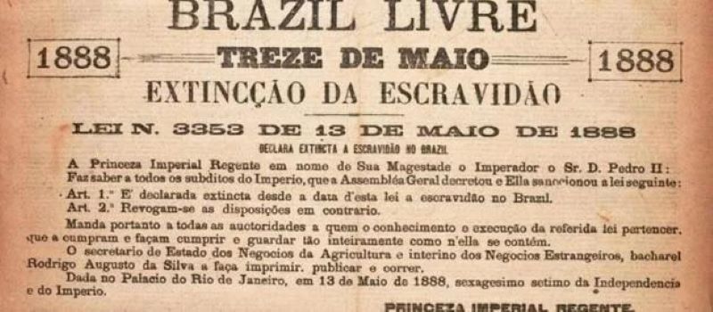 Página de jornal sobre a abolição da escravidão no Brasil, 13 de maio de 1888