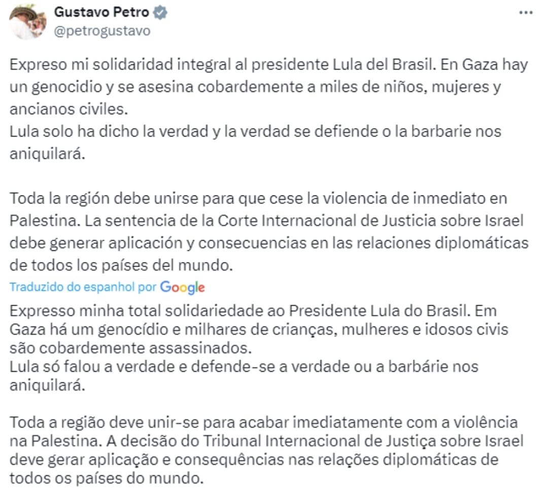 Twitter do presidente da Colômbia