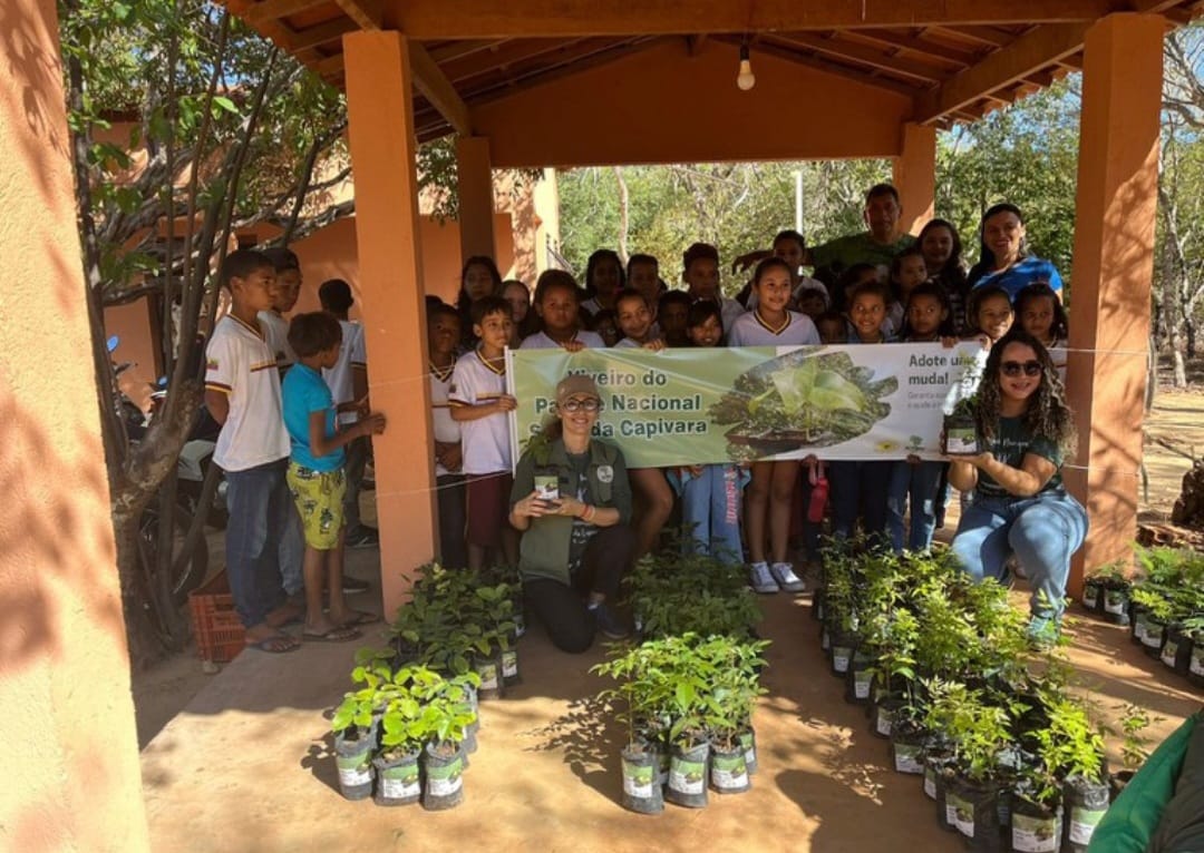 Estudantes da rede pública recebem mudas de árvores nativas.