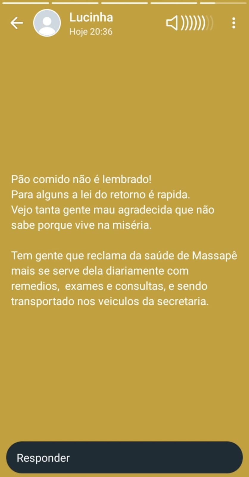 Postagem da secretária de saúde de Massapê do Piauí