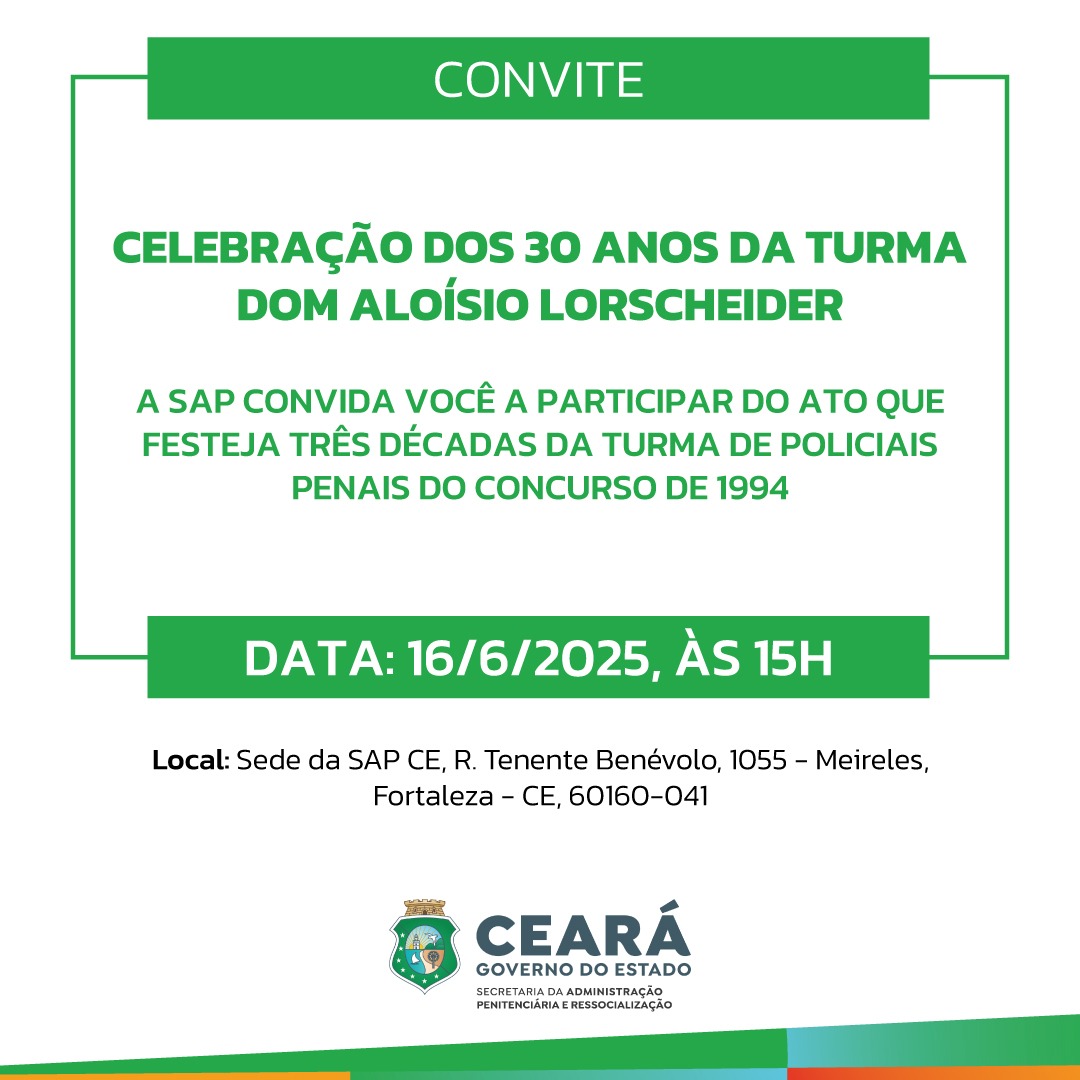 Convite em celebração dos 30 anos da turma Dom Aloísio Lorscheider